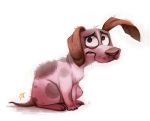  beagle black_eyes brown_ears brown_nose canine cartoon_network courage courage_the_cowardly_dog cryptid-creations dog feral fur looking_at_viewer male mammal pink_fur sad simple_background solo white_background 
