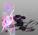  absurdres belt black_hair blood blue_eyes casting_spell dungeon_and_fighter elemental_bomber frank_lee_(dfgh132) fur_trim gloves glowing glowing_eyes highres male_focus male_mage_(dungeon_and_fighter) pointy_ears simple_background solo 