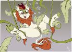  amber_eyes anus autumn_blaze_(mlp) blush clitoris female flora_fauna friendship_is_magic fuf fur green_fur hooves kirin mane my_little_pony open_mouth orange_fur plant pussy pussy_juice restrained snout solo spread_legs spreading teeth tentacles tickling vines white_fur 