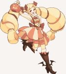  :d arm_up armpits bare_arms bare_shoulders bike_shorts black_footwear blonde_hair boots bow commentary elise_(fire_emblem_if) english_commentary fire_emblem fire_emblem_heroes fire_emblem_if full_body hair_bow halloween_basket high_heel_boots high_heels knee_boots long_hair looking_at_viewer open_mouth red_eyes rtil simple_background smile solo striped striped_bike_shorts thighhighs twintails very_long_hair white_background winged_boots 