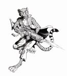  0laffson 2018 4_toes 5_fingers anthro barefoot cheetah digitigrade feline fur gun holding_object holding_weapon mammal open_mouth ranged_weapon sketch spots spotted_fur teeth toes tongue traditional_media_(artwork) weapon 