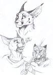  0laffson 2018 anthro caracal cheetah feline group headshot_portrait mammal melee_weapon open_mouth portrait sketch sword teeth tongue traditional_media_(artwork) weapon 