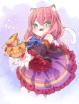  1girl candy cat food furry green_eyes halloween halloween_cosutme long_hair open_mouth pink_hair solo yuuki_(yuyuki000) 