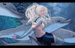  back blue_eyes bubble dc_comics dolphin dolphin_(dc_comics) long_hair ponytail scales solo stjepan_sejic teeth toon torn_clothes underwater western_comics white_hair 