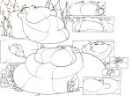  anthro armwear art-act belly berry big_belly bridal_gauntlets butt butt_focus clothing digimon female food forest fruit hyper hyper_belly macro morbidly_obese obese overweight renamon simple_background tree weight_gain white_background 