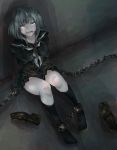  aqua_eyes bound bound_ankles chained_wrists commentary_request gag gagged improvised_gag looking_at_viewer medium_hair original school_uniform shibari shibari_over_clothes sumi_(2sumi_boku6) tears 