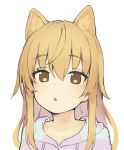  :o animal_ear_fluff animal_ears bangs blush brown_eyes brown_hair cat_ears eyebrows_visible_through_hair hair_between_eyes highres hood hood_down hooded_jacket ienaga_mugi jacket kemonomimi_mode long_hair nijisanji parted_lips seramikku solo striped_jacket upper_body virtual_youtuber 