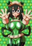  1girl absurdres asui_tsuyu belt black_eyes bodysuit boku_no_hero_academia breasts cameltoe curvy frog_girl gloves goggles highres hips large_breasts long_hair looking_at_viewer solo thighs tied_hair very_long_hair wide_hips 