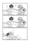  akiyama_yukari bandages bed boko_(girls_und_panzer) comic girls_und_panzer glomp greyscale highres holding holding_stuffed_animal hug long_sleeves meis_(terameisu) messy_hair monochrome multiple_girls nishizumi_miho pajamas short_hair stuffed_animal stuffed_toy teddy_bear translation_request yuri 