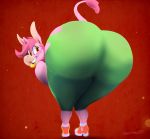  2018 anthro bent_over big_butt biped blush boon_(vimhomeless) butt butt_focus clothed clothing countershade_face countershading crossgender digital_media_(artwork) digital_painting_(artwork) equine eyelashes female footwear full-length_portrait fur green_bottomwear green_clothing hair horn huge_butt lighting lipstick looking_back makeup mammal multicolored_fur muzzle_(marking) open_mouth open_smile pants pink_fur pink_hair pink_horn pink_tail portrait presenting presenting_hindquarters rear_view red_background red_clothing red_topwear shadow shoes short_hair simple_background smile snout solo standing tail_tuft tan_countershading tan_fur thick_thighs toony torn_clothing torn_pants tuft two_tone_fur unicorn vimhomeless wide_hips yellow_eyes yellow_lips yellow_lipstick 