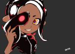  black_hair commentary_request cosplay dark_skin highres holding kinagi_(3307377) looking_at_viewer mask octarian octoling open_mouth pointy_ears simple_background smile solo splatoon_(series) splatoon_2 splatoon_2:_octo_expansion takozonesu takozonesu_(cosplay) tentacle_hair upper_body yellow_eyes 