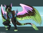  angel_dragon anthro biped clothed clothing crouching diaper eyewear fully_clothed fur glasses hair looking_at_viewer male pants shirt signature twixxel_minty unknown_artist unknown_artist_signature wings 