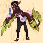  angel_dragon anthro blep clothed clothing diaper fully_clothed gun handgun jeans male pants pistol ranged_weapon rear_view shirt solo tongue tongue_out twixxel_minty unknown_artist weapon wings 