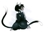  2013 black_hair blush butt club_(character) dipstick_tail feline hair kanel kneeling looking_back mammal multicolored_tail orange_eyes rear_view short_hair simple_background solo twin_tail white_background 
