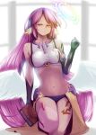  angel_wings book breasts commentary_request crop_top feathered_wings gloves halo highres holding holding_book jibril_(no_game_no_life) large_breasts long_hair looking_at_viewer low_wings magic_circle mibushido_(milking) midriff mismatched_legwear multicolored multicolored_eyes navel no_game_no_life orange_eyes pink_hair sideboob solo tattoo very_long_hair white_wings wing_ears wings yellow_eyes 