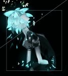  androgynous aqua_hair black_background blue_hair broken closed_eyes colored_eyelashes commentary_request crack crystal_hair gem_uniform_(houseki_no_kuni) glowing glowing_hair houseki_no_kuni missing_limb phosphophyllite saku_(saku5991) short_hair solo 