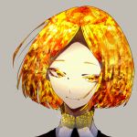  androgynous blonde_hair colored_eyelashes crystal_hair face gem_uniform_(houseki_no_kuni) grey_background houseki_no_kuni kanmiya_(amamia06-16) looking_at_viewer short_hair smile solo yellow_diamond_(houseki_no_kuni) yellow_eyes 