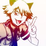  animal_humanoid anime blonde_hair cat_humanoid clothed clothing feline gloves hair happy hellsing humanoid male mammal necktie one_eye_closed open_mouth purple_eyes schr&ouml;dinger simple_background solo standing strikinghyena uniform white_background wink 