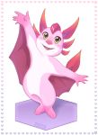  amphibian axolotl bat blush fangs fur green_eyes hair hybrid mammal open_mouth pink_fur pink_hair salamander simple_background smile solo takoto wings zera:_myths_awaken zera_(zera:_myths_awaken) 