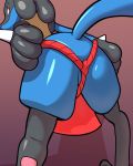  ambiguous_gender anthro blue_fur butt canine clothing fundoshi fur hand_on_butt japanese_clothing kori-nio looking_at_viewer looking_back lucario mammal nintendo pawpads paws pok&eacute;mon pok&eacute;mon_(species) presenting presenting_hindquarters solo spikes underwear video_games 