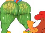  2018 anthro avian beak big_butt bird blush butt chicken clothed clothing digital_media_(artwork) disney dripping feathers fur gpassaros_(artist) green_feathers invalid_tag jos&eacute;_carioca male mammal paint panchito_pistoles parrot simple_background smile standing the_three_caballeros thick_thighs tongue tongue_out voluptuous wet wide_hips 