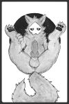  2018 3_toes 4_fingers animal_genitalia animal_penis anthro balls biped black_fur black_pawpads black_paws black_penis black_sclera butt canine canine_penis changed_(video_game) claws erection fluffy fur goo_creature hi_res hindpaw knot legs_up looking_at_viewer lying male mammal mask monochrome monster nude on_back pawpads paws penis presenting puro_(changed) rubber simple_background solo spread_legs spreading toe_claws toes video_games wolf zackary911 