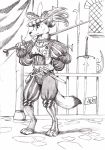  0laffson 2018 4_toes 5_fingers anthro canine clothed clothing detailed_background fox fur holding_object holding_weapon male mammal melee_weapon solo sword toes traditional_media_(artwork) weapon 