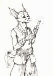  0laffson 2018 anthro caracal clothed clothing dagger feline female holding_object knife knight mammal melee_weapon simple_background sketch solo traditional_media_(artwork) weapon white_background 