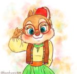  2014 4_fingers adjusting_glasses anthro blue_eyes blush chipmunk clarice_(disney) clothed clothing disney eyewear female fez fur glasses hand_behind_back kurokuma824 looking_at_viewer mammal red_nose rodent smile solo tan_fur vest 