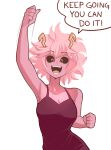  arm_up ashido_mina black_sclera black_shirt boku_no_hero_academia clenched_hands commentary english highres horns open_mouth pink_hair pink_skin sally_(luna-arts) shirt short_hair sleeveless sleeveless_shirt solo speech_bubble spiked_hair teeth white_background yellow_eyes 