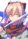  ahoge commentary_request eyebrows_visible_through_hair fate/grand_order fate_(series) hair_between_eyes highres hikari50503 katana okita_souji_(fate) okita_souji_(fate)_(all) red_scarf scarf solo sword upper_body weapon white_background 