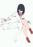  1girl black_hair cardigan commentary_request couple handjob hetero hibiki_yuuta highres jikatarou legs long_hair long_sleeves penis school_uniform scrunchie sitting ssss.gridman takarada_rikka white_pupils wrist_scrunchie 