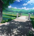  bridge building bush cloud cloudy_sky day dutch_angle farm grass green greenhouse house lamppost mountain mountainous_horizon naohiro nature no_humans original outdoors railing rice_paddy road rural scenery shade shed sky tree tree_shade water 