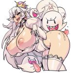  1girl areolae bare_shoulders blush boo breasts choker cleavage collarbone crown frilled_choker frilled_leotard frills gloves hair_between_eyes huge_breasts leotard long_hair long_tongue looking_at_viewer luigi&#039;s_mansion m_kong maniacpaint mario_(series) new_super_mario_bros._u_deluxe nintendo nipples princess_king_boo purple_eyes sharp_teeth silver_hair solo strapless strapless_leotard super_crown teeth tongue tongue_out very_long_hair white_gloves white_leotard 