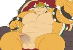  alternate_version_at_source balls beartouma_0517 bowser censored chair claws cute_fangs digital_media_(artwork) erection eyebrows green_skin hair holding_camera holding_object horn humanoid_penis ineffective_censorship koopa looking_at_viewer male mario_bros musclegut muscular nintendo overweight overweight_male pecs penis red_hair scalie shell sitting smile solo thick_eyebrows throne uncut video_games yellow_skin 