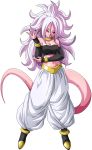  &lt;maxiuchiha22&gt; android_21 black_sclera bracelet breasts cleavage curly_hair dragon_ball dragon_ball_fighterz earrings harem_pants hoop_earrings jewelry large_breasts long_hair majin_android_21 nail_polish navel pants pink_skin pointy_ears red_eyes render smile solo tail white_hair white_pants 