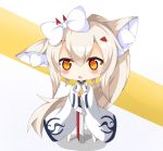  absurdly_long_hair animal_ear_fluff animal_ears ayanami_(azur_lane) azur_lane bangs bare_shoulders blue_sailor_collar blush bow cat_ears chestnut_mouth chibi commentary_request crop_top detached_sleeves eyebrows_visible_through_hair full_body hair_between_eyes hair_bow hair_ornament hands_on_hilt headgear high_ponytail highres kemonomimi_mode light_brown_hair long_hair long_sleeves looking_at_viewer nagato-chan neckerchief no_shoes orange_eyes orange_neckwear pantyhose parted_lips planted_sword planted_weapon ponytail remodel_(azur_lane) sailor_collar school_uniform serafuku shirt sidelocks solo standing sword very_long_hair weapon white_bow white_legwear white_shirt wide_sleeves 