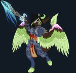  angel_dragon anthro biped clothed clothing dragon eyewear feathers fur glasses hair looking_at_viewer male melee_weapon partially_clothed simple_background source_request standing sword twixxel_minty unknown_artist weapon wings 