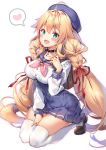  :d ahoge alternate_costume azur_lane bag bangs beret between_legs black_choker black_footwear blonde_hair blue_sailor_collar blue_skirt blush braid breasts choker collarbone commentary_request full_body green_eyes hair_ribbon hand_up hat heart jewelry kneeling large_breasts le_temeraire_(azur_lane) loafers long_hair long_sleeves looking_at_viewer neckerchief necklace open_mouth pink_neckwear pleated_skirt red_ribbon ribbon riichu sailor_collar school_bag school_uniform shirt shoes simple_background skirt smile solo spoken_heart thighhighs twin_braids twintails very_long_hair white_background white_legwear white_shirt zettai_ryouiki 