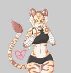  &lt;3 anthro biped boxing bra breasts brown_eyes brown_stripes cheek_tuft clothed clothing collar eyebrows feline female fighting_stance fist fur grey_background looking_away mammal markings multicolored_fur navel raj-y shorts simple_background skimpy smile smirk solo sport sports_bra standing striped_fur striped_tail stripes tail_tuft tail_wraps tan_fur thigh_gap tiger tight_clothing tuft two_tone_tail underwear wraps wrist_wraps x 
