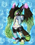  angel_dragon anthro biped clothed clothing diaper digitigrade dragon eyewear fully_clothed fur glasses hair male pacifier shirt shy simple_background solo standing twixxel_minty unknown_artist wings 