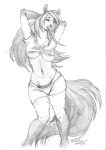  2018 anthro areola biting_lip breasts clothing equine female hair horse long_hair mammal monochrome phathusa pose shorts solo thong under_boob 