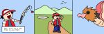  2009 camera comic curtains_(artist) english_text fishing_rod human humor male mammal nintendo pok&eacute;mon pok&eacute;mon_(species) red_(pok&eacute;mon) solo spearow text video_games 