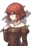  bare_shoulders collarbone dress fire_emblem fire_emblem:_ankoku_ryuu_to_hikari_no_tsurugi fire_emblem:_monshou_no_nazo fire_emblem:_shin_ankoku_ryuu_to_hikari_no_tsurugi fire_emblem:_shin_monshou_no_nazo fire_emblem_heroes jewelry juliet_sleeves komainu_nekotarou long_sleeves minerva_(fire_emblem) necklace puffy_sleeves red_eyes red_hair short_hair solo 