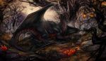  2018 amazing_background blue_eyes claws detailed_background digital_media_(artwork) dragon female feral grass horn isvoc membranous_wings moss outside scalie solo spines western_dragon wings 