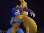  2018 3d_(artwork) anthro anus bacn big_breasts blue_eyes blush breasts butt canine claws clothed clothing digimon digimon_(species) digital_media_(artwork) duo female female/female fox grope hair krystal looking_at_viewer looking_back mammal nintendo nude pussy renamon side_boob smile standing star_fox teeth thick_thighs topless video_games 