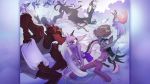  2018 action_pose anthro avian breasts canine cat clothed clothing david_lillie dreamkeepers feathered_wings feathers feline female fur green_fur green_hair gryphon hair halo igrath_winters lilith_calah long_hair male mammal midriff navel pillow_fight pink_fur pink_hair pose purple_eyes ravat_(dreamkeepers) tendril_(dreamkeepers) tinsel_nanaja viriathus wings wisp_(dreamkeepers) 