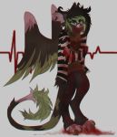  angel_dragon anthro barefoot biped blood clothed clothing dragon eating_blood feathered_wings feathers fully_clothed fur furfear gore hair horn jacket male pants shirt signature simple_background solo source_request standing twixxel_minty wings 