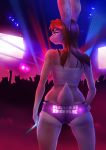  anthro big_ears booty_shorts breasts butt clothing crop_top eyewear female glasses glowstick hair lagomorph littlenapoleon looking_at_viewer looking_back mammal rabbit rave red_hair shirt short_tail shorts smile solo_focus tank_top 