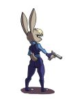  2016 4_fingers bangs bulletproof_vest butt_pose clothing disney female fingerless_gloves fur glare gloves grey_fur gun handgun judy_hopps lagomorph mammal qrog rabbit ranged_weapon solo vest weapon zistopia zootopia 